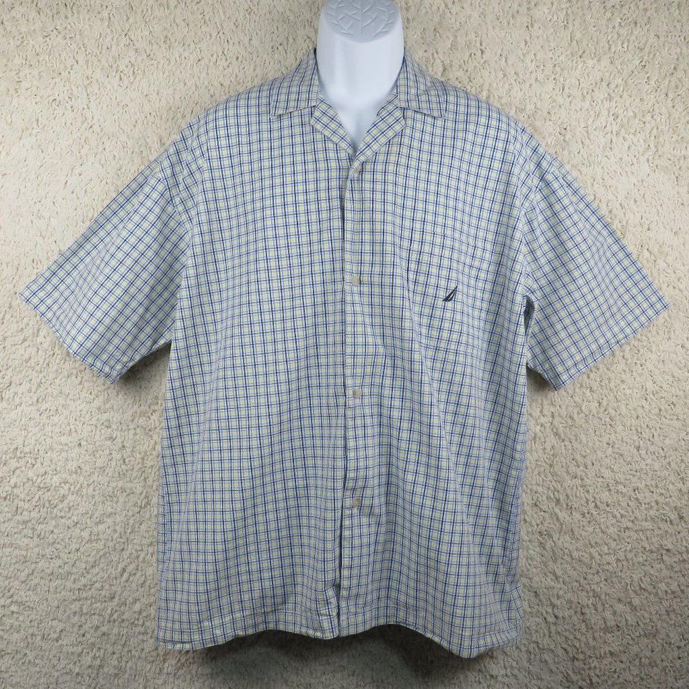 Nautica* Men's Short Sleeve Button Down Straight Hem Sleepwear‎ Shirt~ Medium